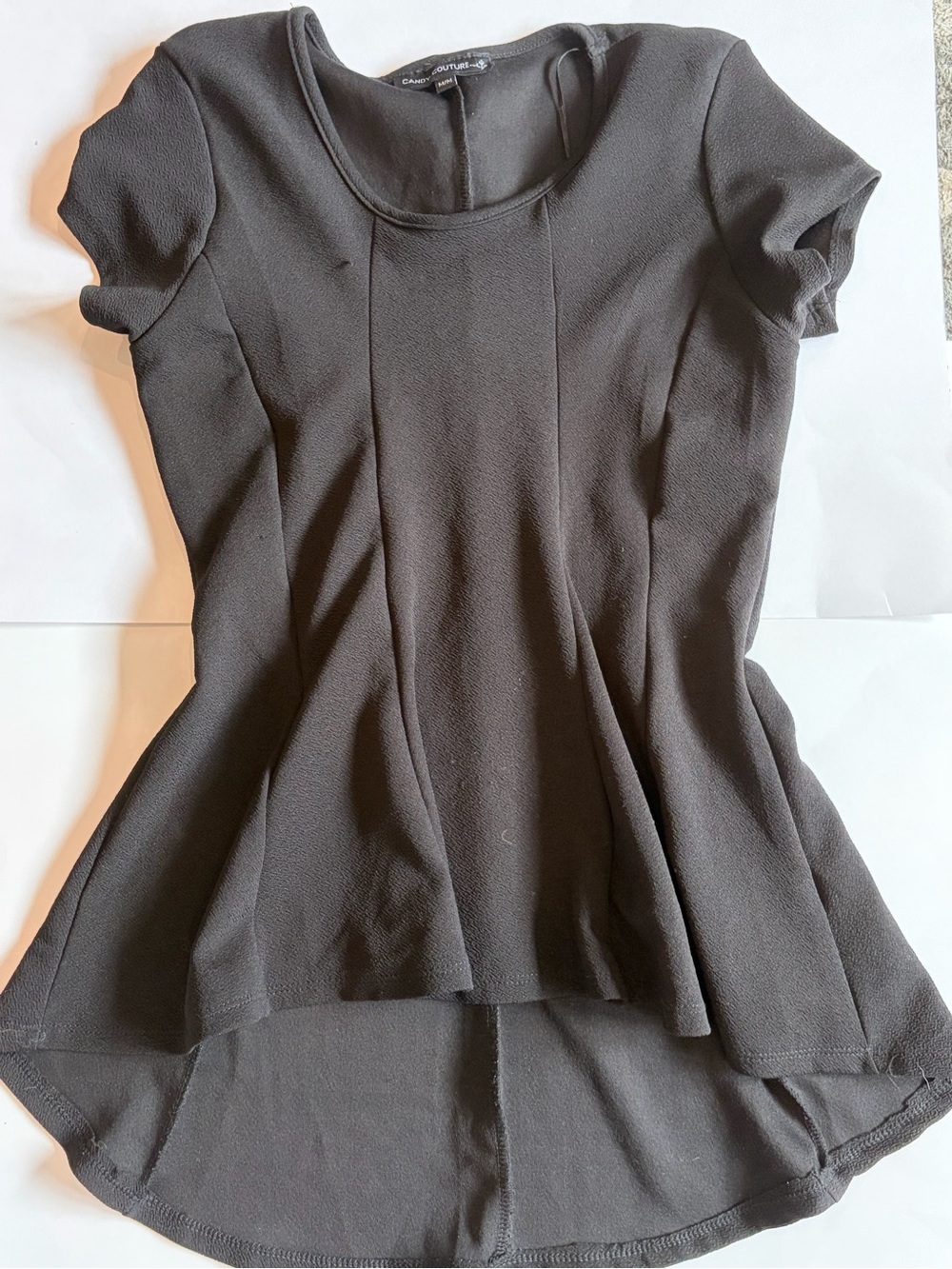 Short Sleeve Black Peplum Tunic with Flared Hem - Candy Couture